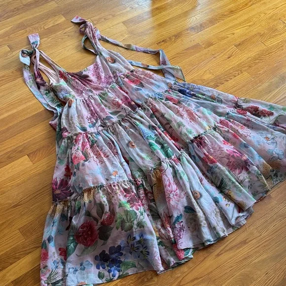 isabella floral dress geisha designs Anthropologie BHLDN Geisha Isabella Floral Tiered A-Line Midi Dress Size 6  NWOT